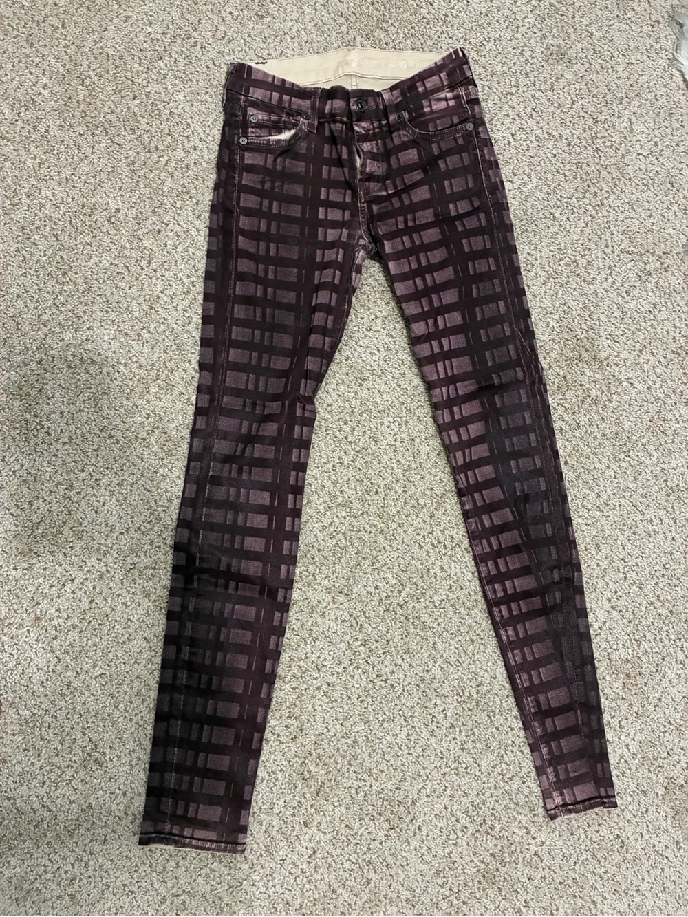 7 For All Mankind Burgundy Plaid Skinny Jeans